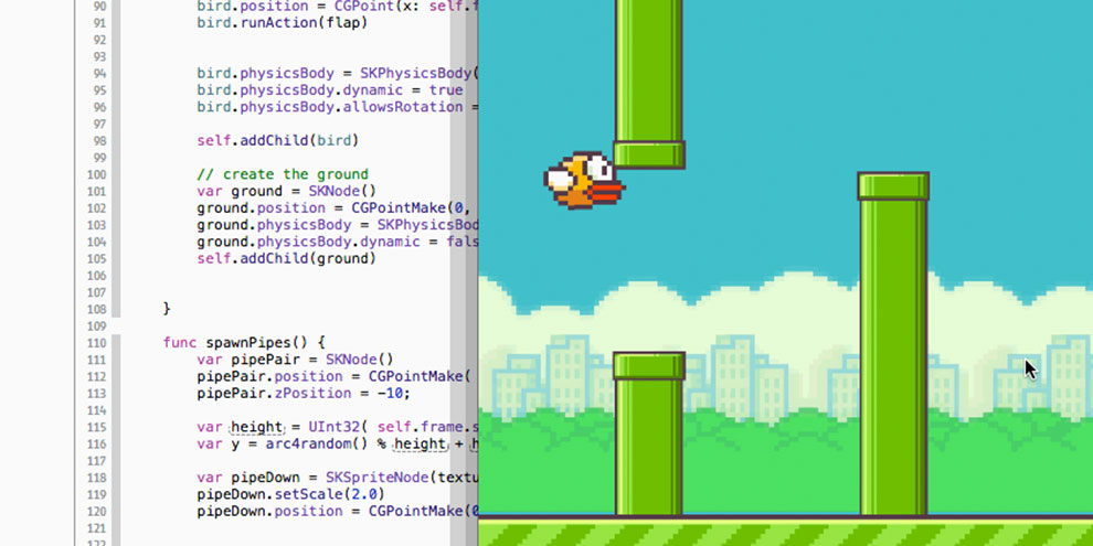 Imagem de Swift: linguagem de programação da Apple resultou em clone de Flappy Bird no site TecMundo
