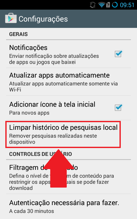 Apagar historico de pedidos google play