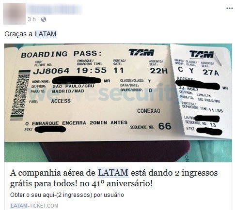 Um perto de um recibo LATAM