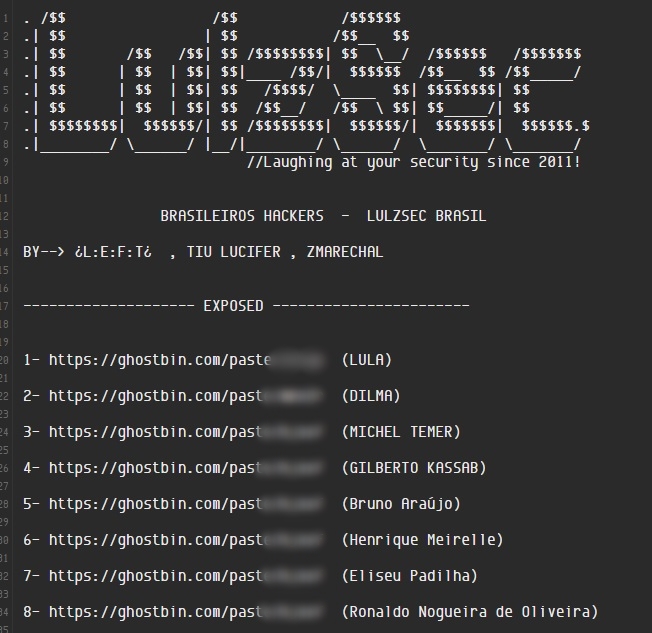 Hackers expõem dados públicos de Lula, Temer e até Felipe Neto Dados-20154505042221