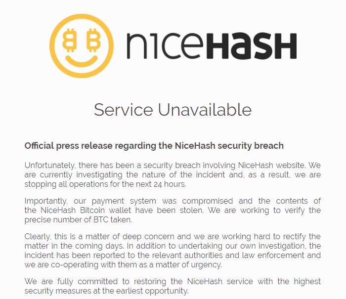 US$ 62 Milhões Roubados — Nicehash é hackeada