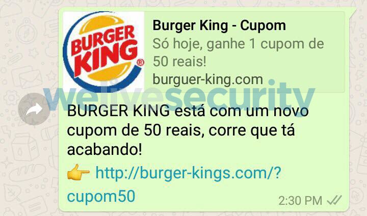 ''Burger King'' se torna isca para golpe no WhatsApp ''Burger King'' se torna isca para golpe no WhatsApp